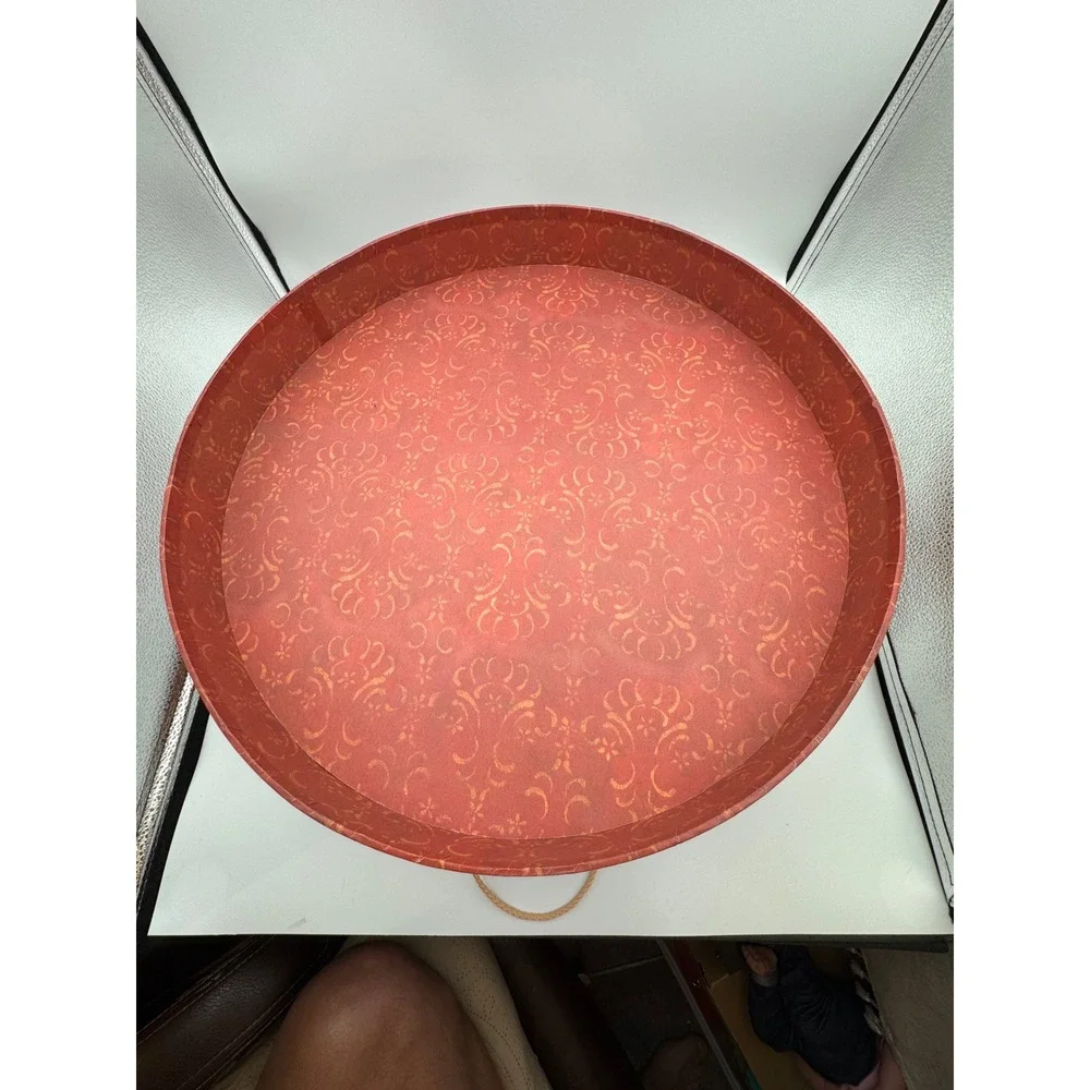 Live Laugh Love Round Decorative Storage Box Burgundy Gold Damask Hat Box Handle